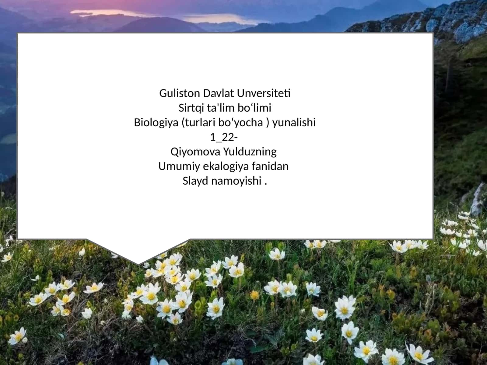 Umumiy ekalogiya fanidan Slayd namoyishi
