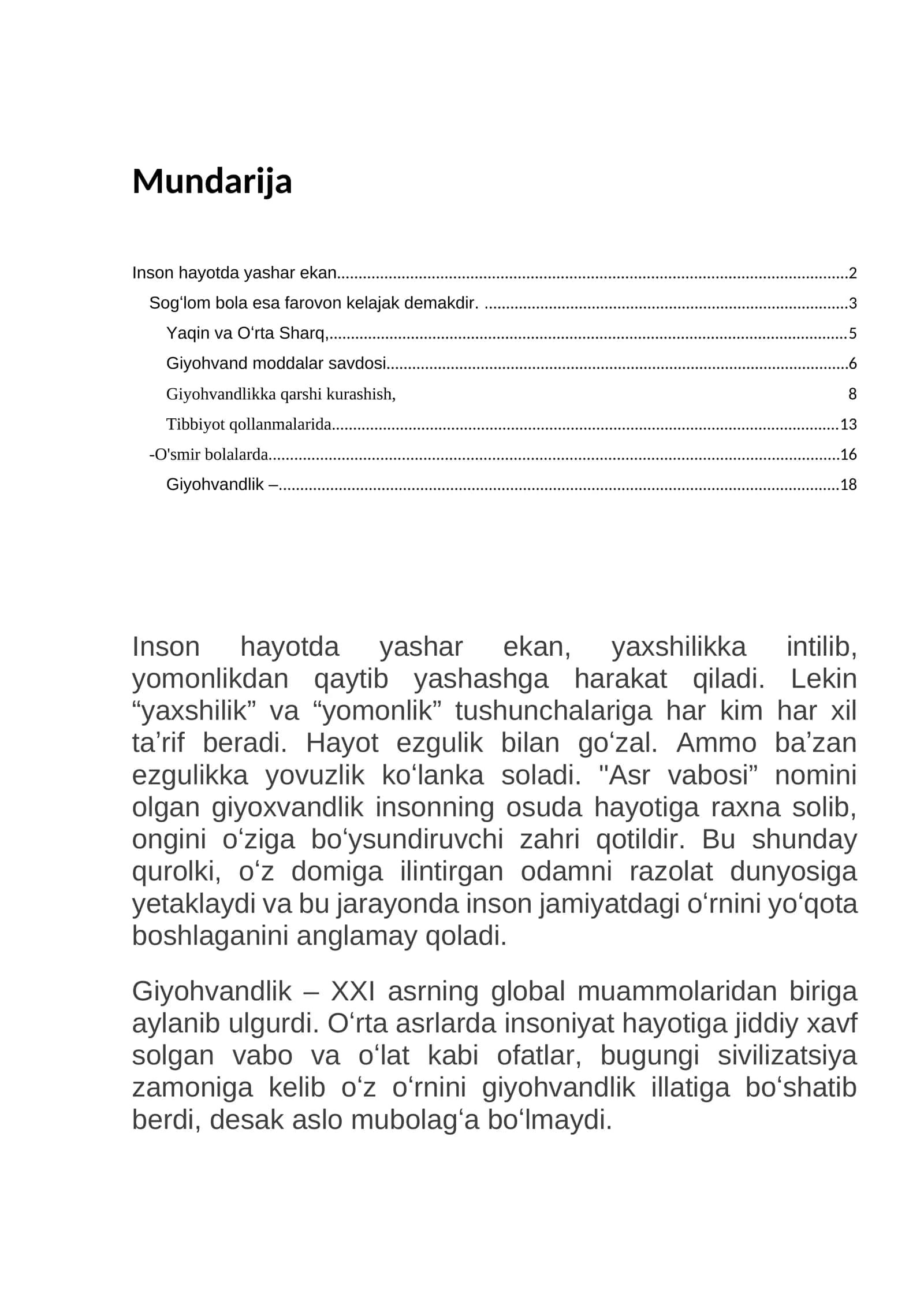 Giyohvandlik va Undoklariga Qarshi Kurashish