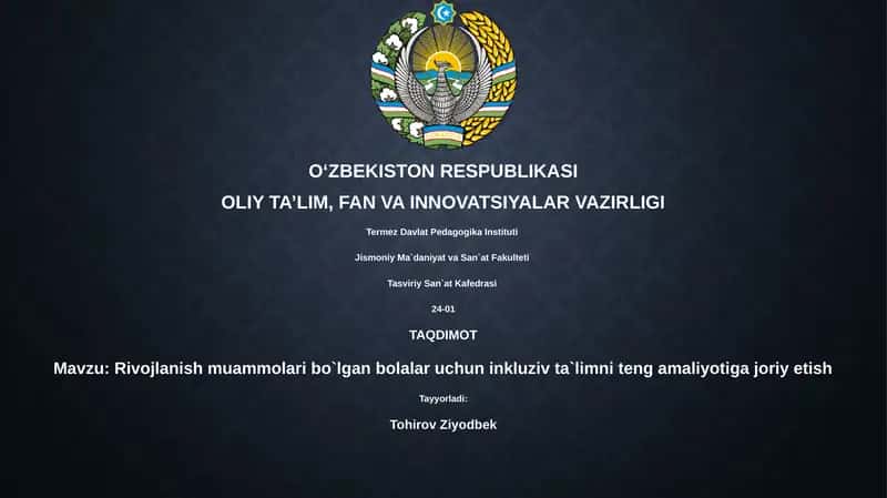 Rivojlanish muammolari bo`lgan bolalar uchun inkluziv ta`limni teng amaliyotiga joriy etish