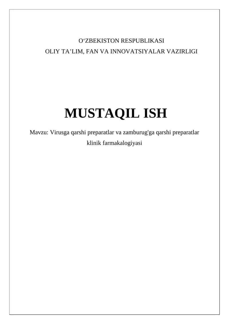 Virusga qarshi preparatlar va zamburug'ga qarshi preparatlar klinik farmakalogiyasi