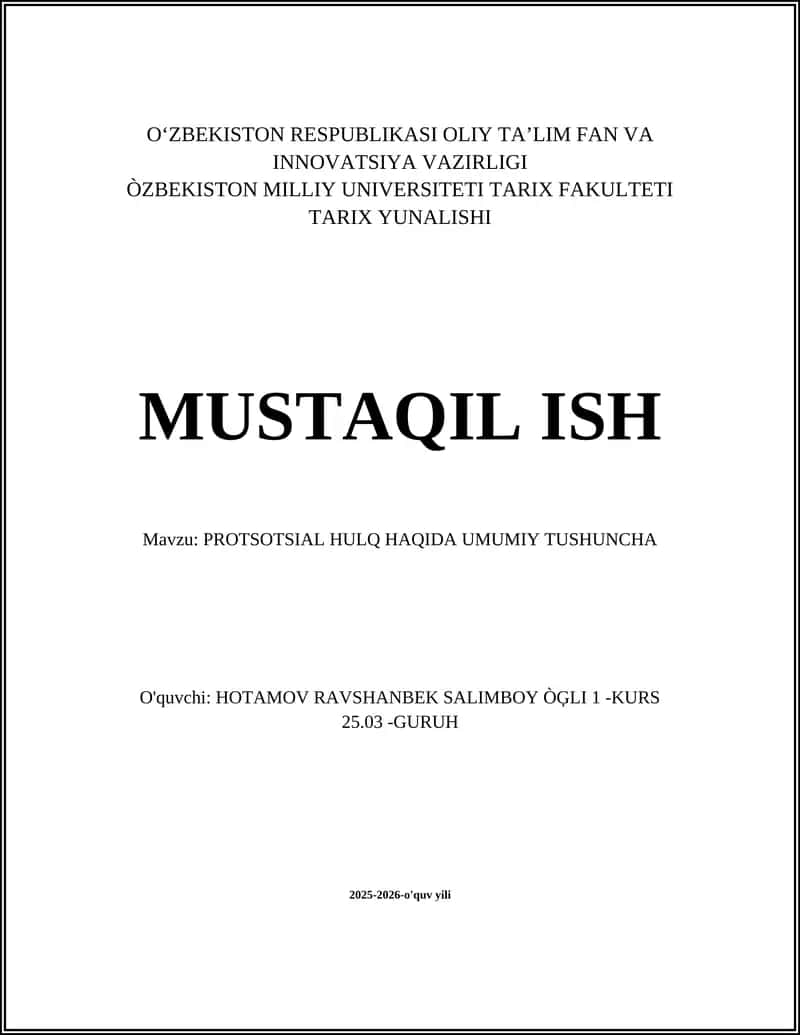 PROTSOTSIAL HULQ HAQIDA UMUMIY TUSHUNCHA