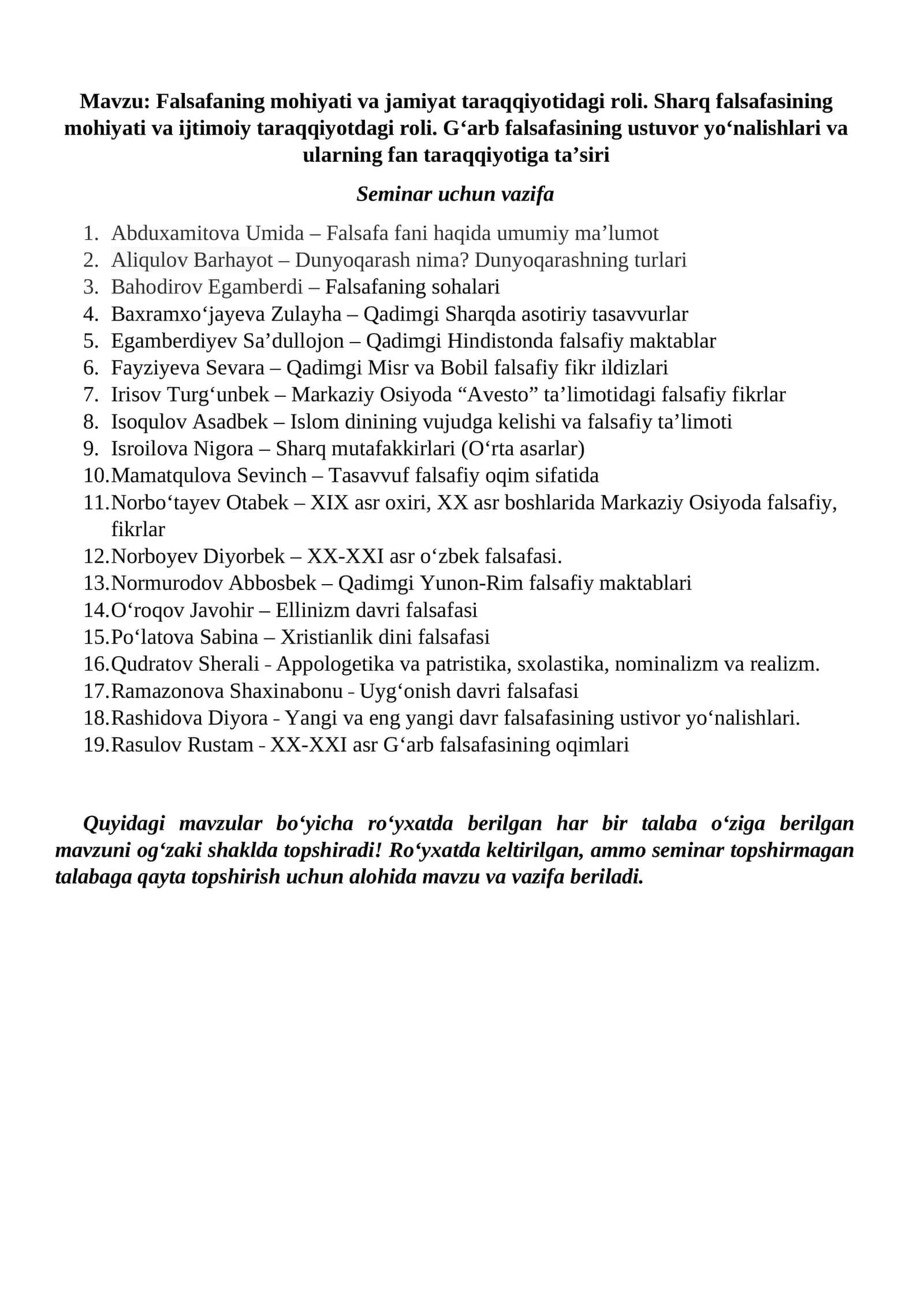 Falsafaning mohiyati va jamiyat taraqqiyotidagi roli