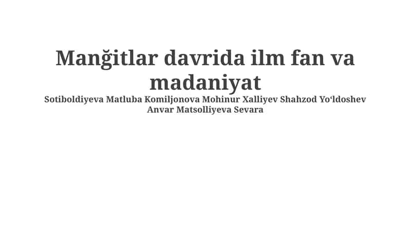Manğitlar davrida ilm fan va madaniyat