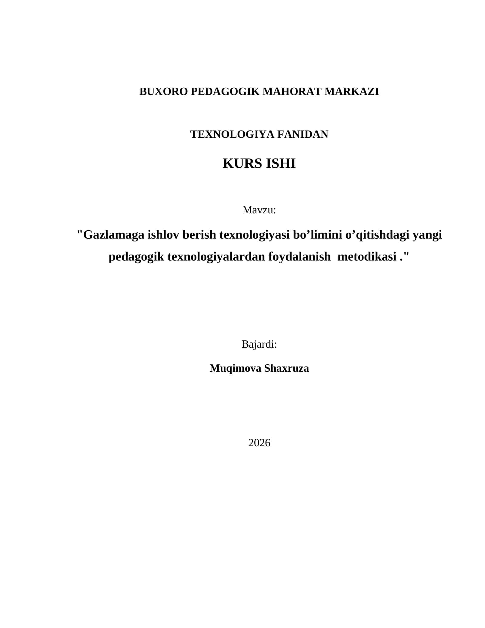 Gazlamaga ishlov berish texnologiyasi bo’limini o’qitishdagi yangi pedagogik texnologiyalardan foydalanish metodikasi