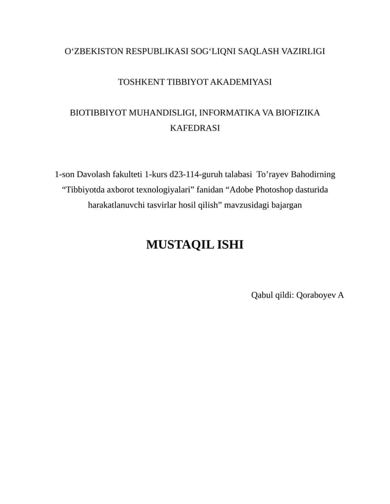 Adobe Photoshop dasturida harakatlanuvchi tasvirlar hosil qilish