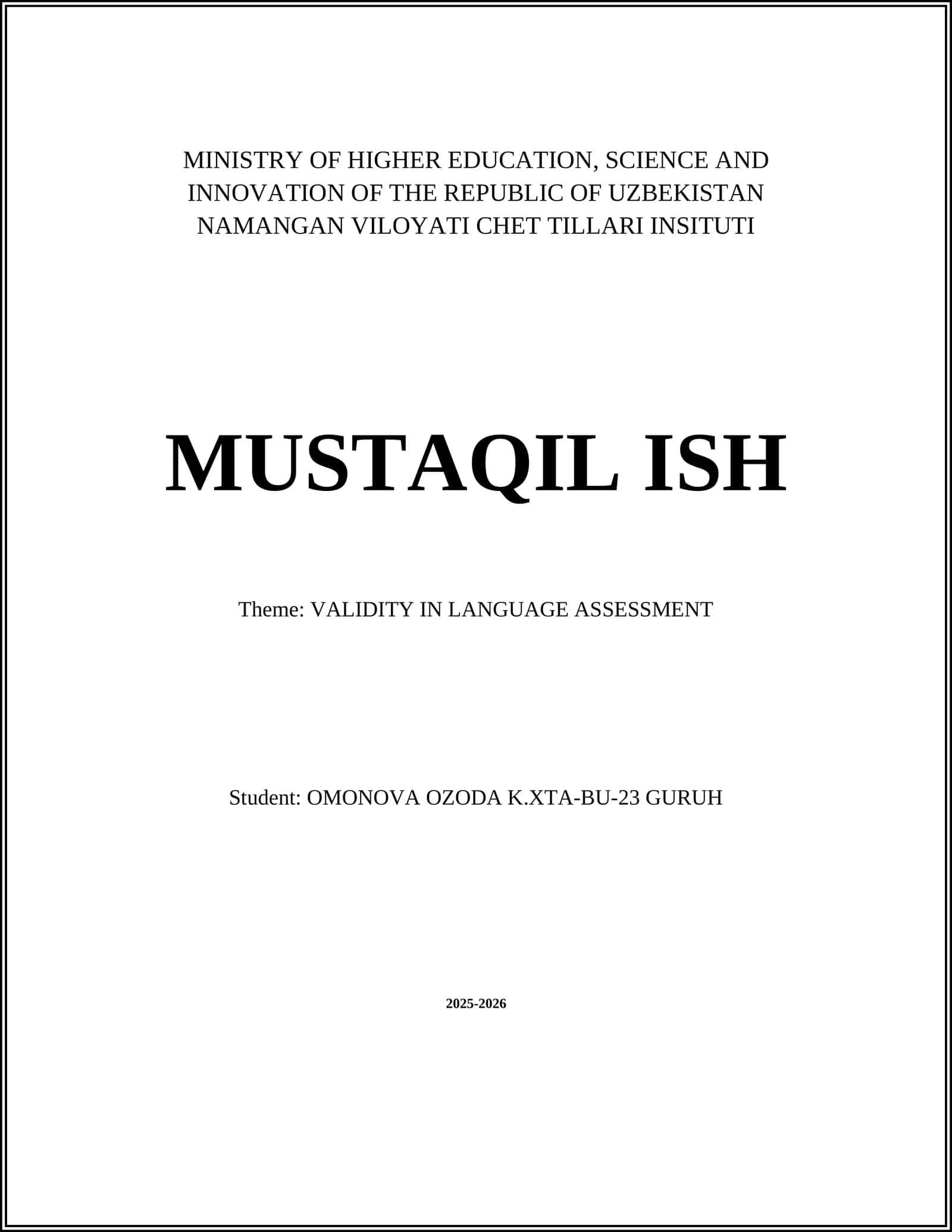 VALIDITY IN LANGUAGE ASSESSMENT