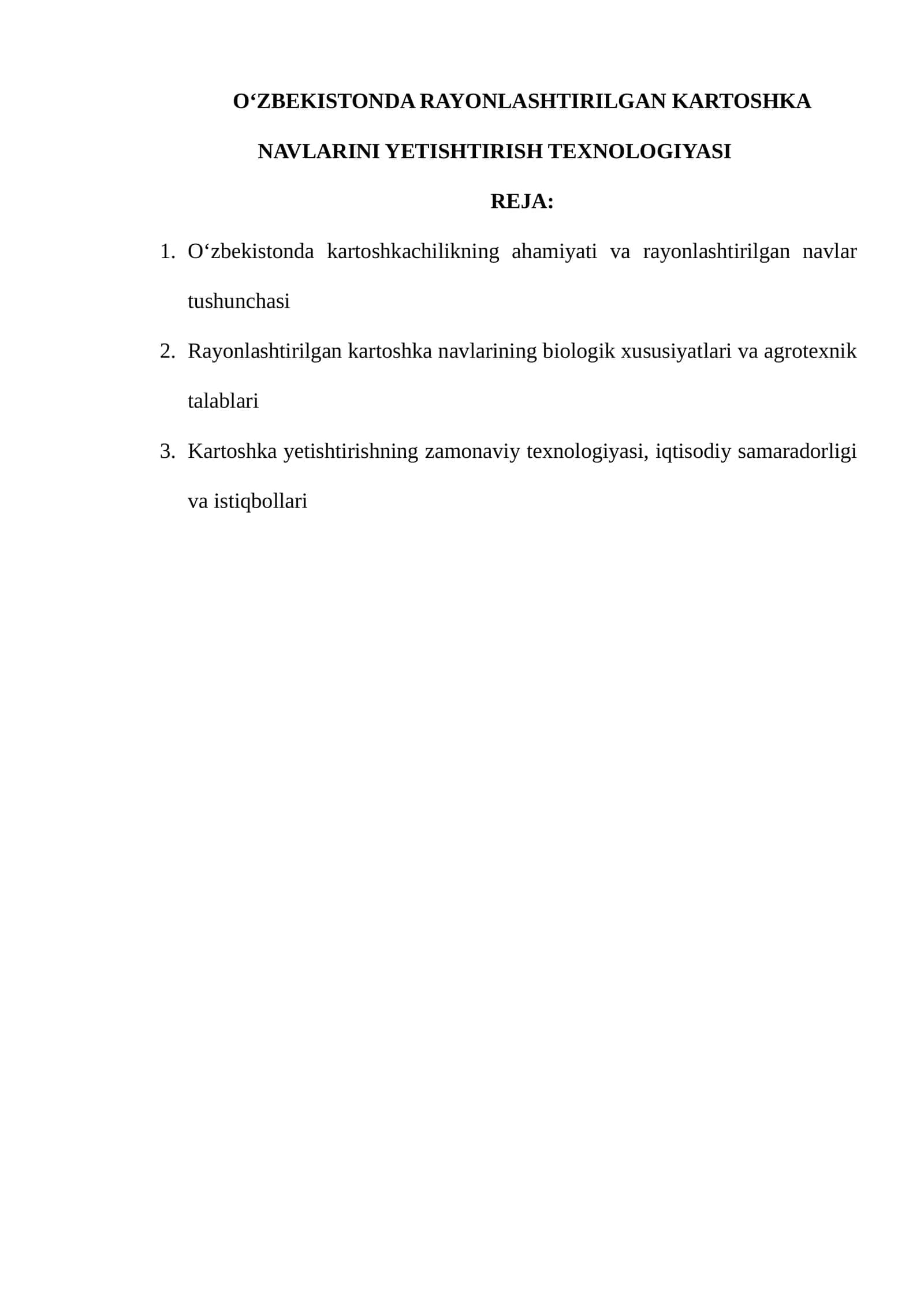 O‘zbekistonda Rayonlashtirilgan Kartoshka Navlarini Yetishtirish Texnologiyasi