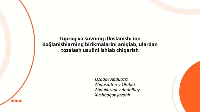 Tuproq va suvning ifloslanishi ion boğlanishlarning birikmalarini aniqlash