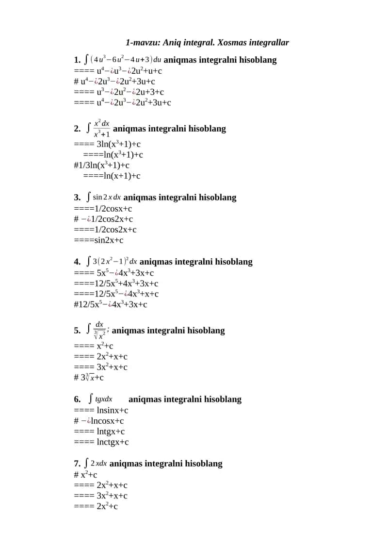 Aniq integral. Xosmas integrallar