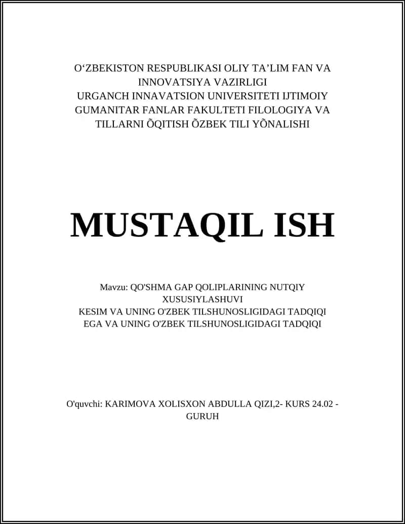 QO'SHMA GAP QOLIPLARINING NUTQIY XUSUSIYLASHUVI