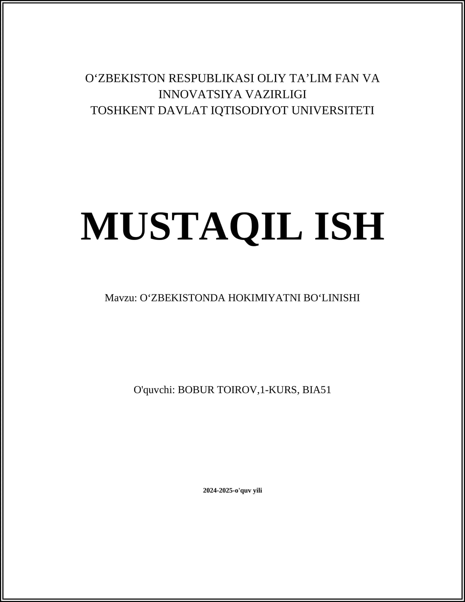 Oʻzbekistonda hokimiyatni boʻlinishi