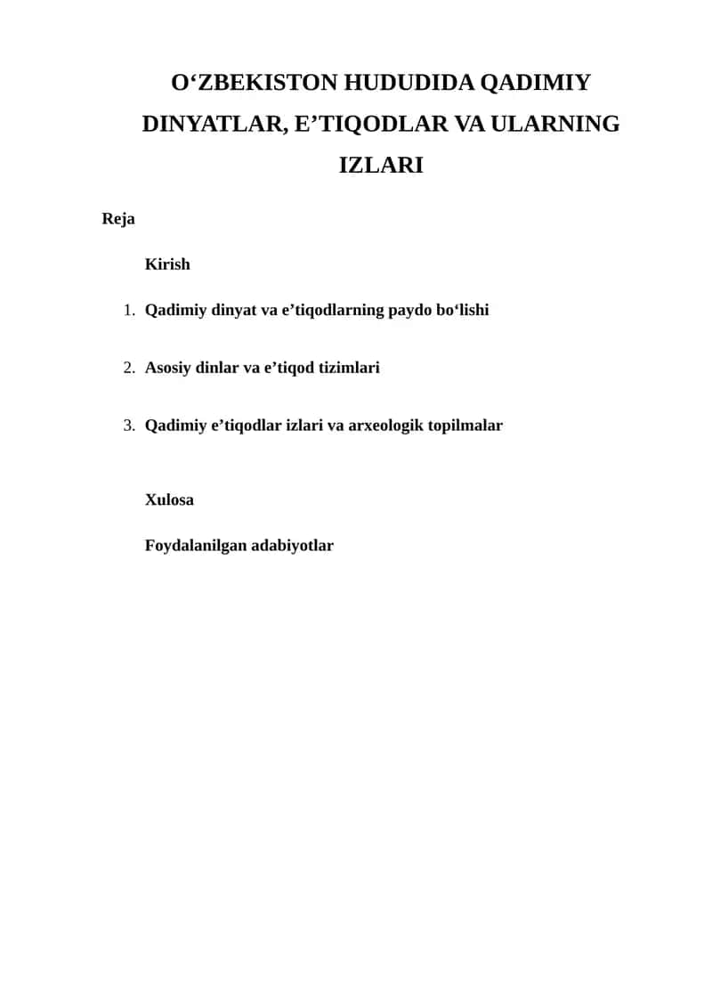 Oʻzbekiston hududida Qadimiy Dinyatlar, Eʼtiqodlar va Ularning Izlari