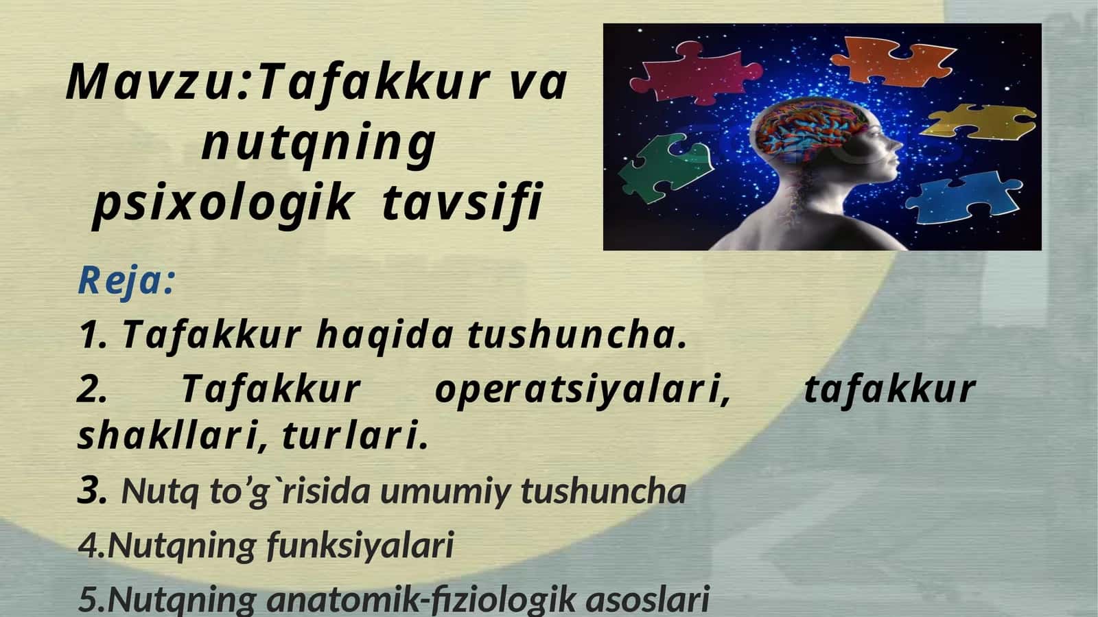 Tafakkur va nutqning psixologik tavsifi