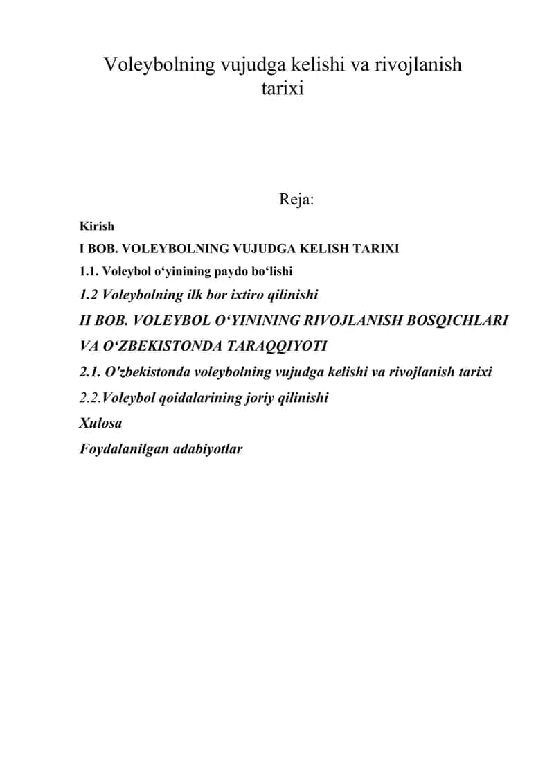 Voleybolning vujudga kelishi va rivojlanish tarixi