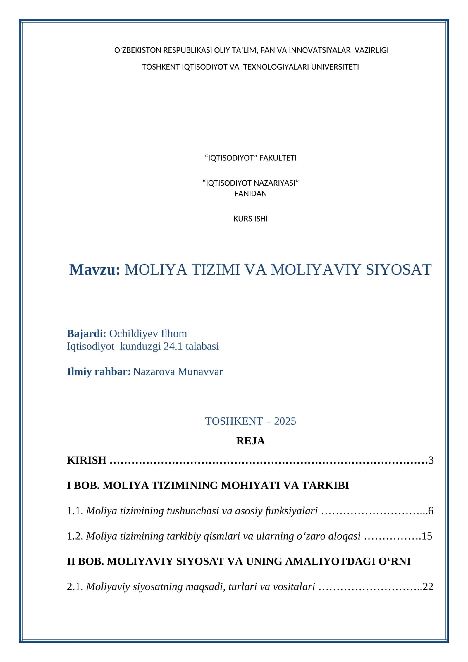 IQTISODIYOT NAZARIYASI
