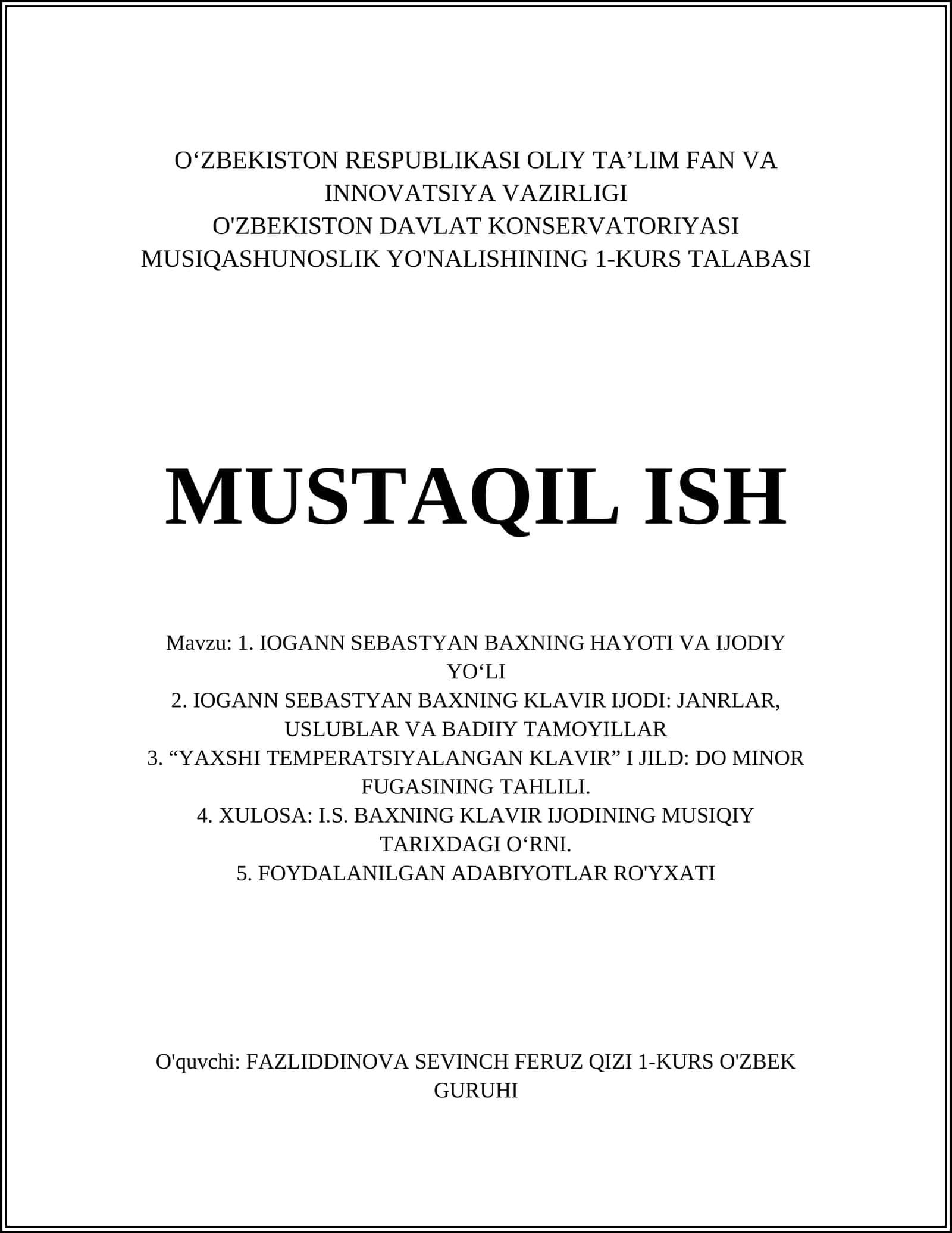 IOGANN SEBASTYAN BAXNING HAYOTI VA IJODIY YO‘LI