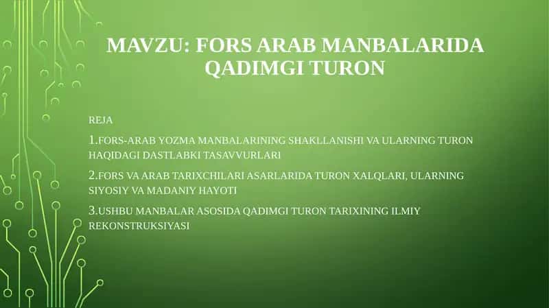 Fors arab manbalarida Qadimgi Turon