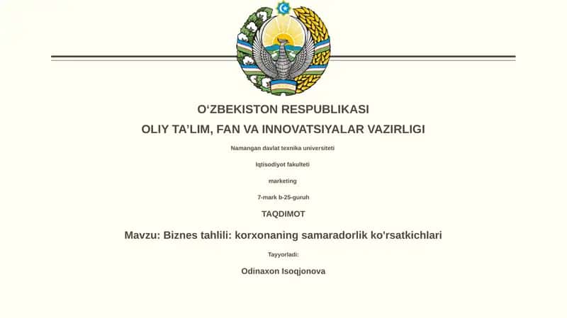 Biznes tahlili: korxonaning samaradorlik ko'rsatkichlari
