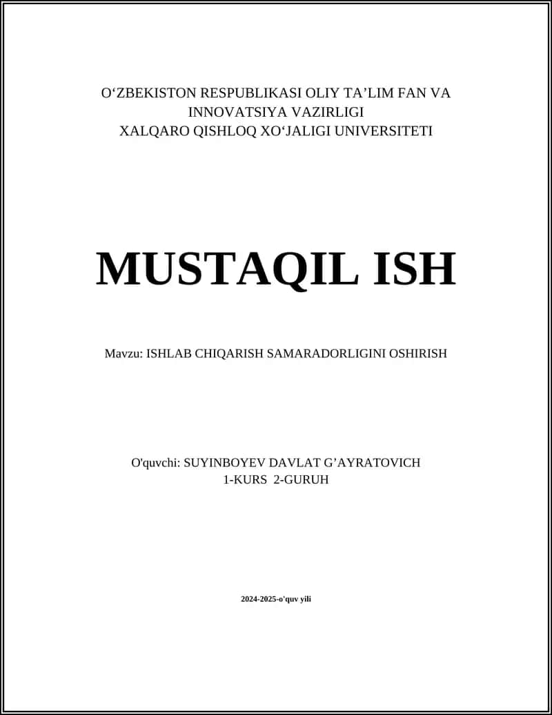 ISHLAB CHIQARISH SAMARADORLIGINI OSHIRISH