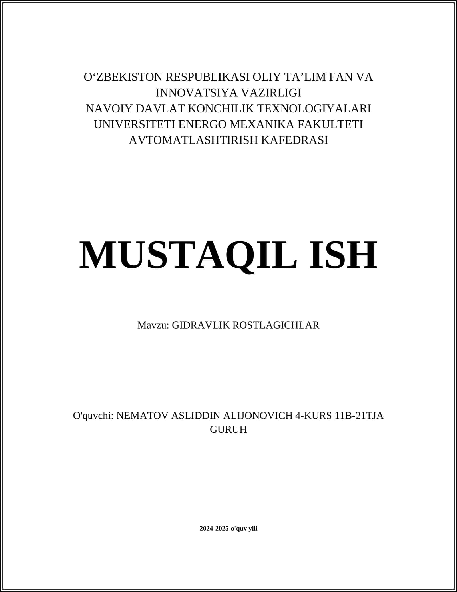GIDRAVLIK ROSTLAGICHLAR