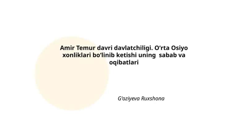 Amir Temur davri davlatchiligi