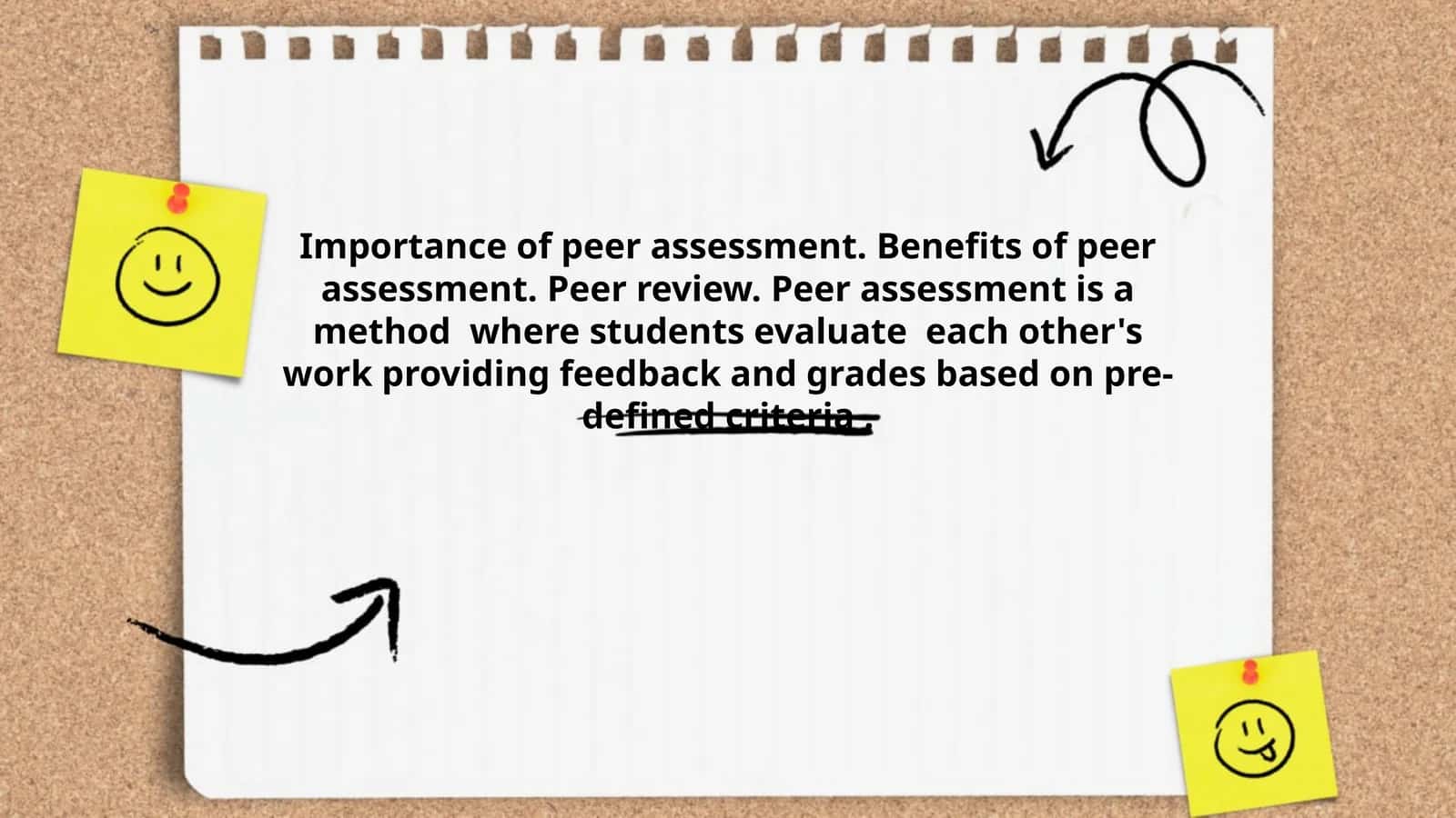 Importance of peer assessment. Benefits of peer assessment. Peer review. Peer assessment is a method where students evaluate each other's work providing feedback and grades based on pre-defined criteria .