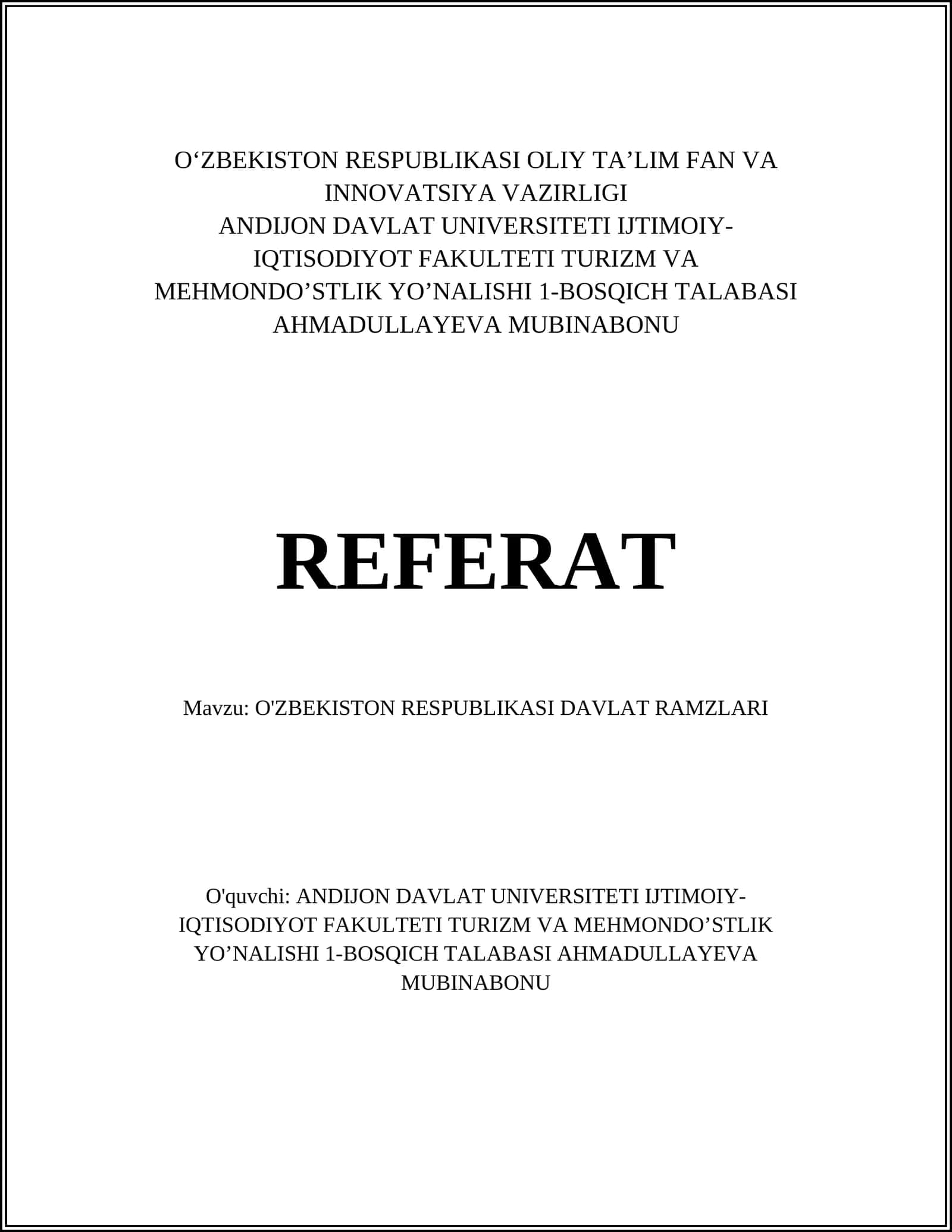 O'ZBEKISTON RESPUBLIKASI DAVLAT RAMZLARI