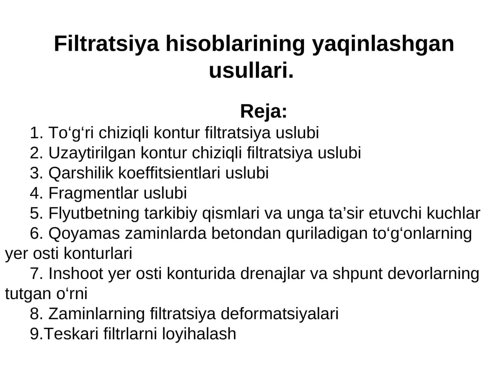 Filtratsiya hisoblarining yaqinlashgan usullari