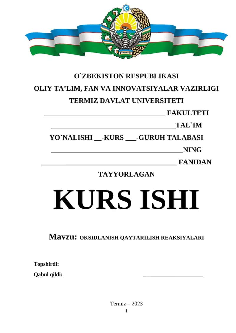 OKSIDLANISH QAYTARILISH REAKSIYALARI