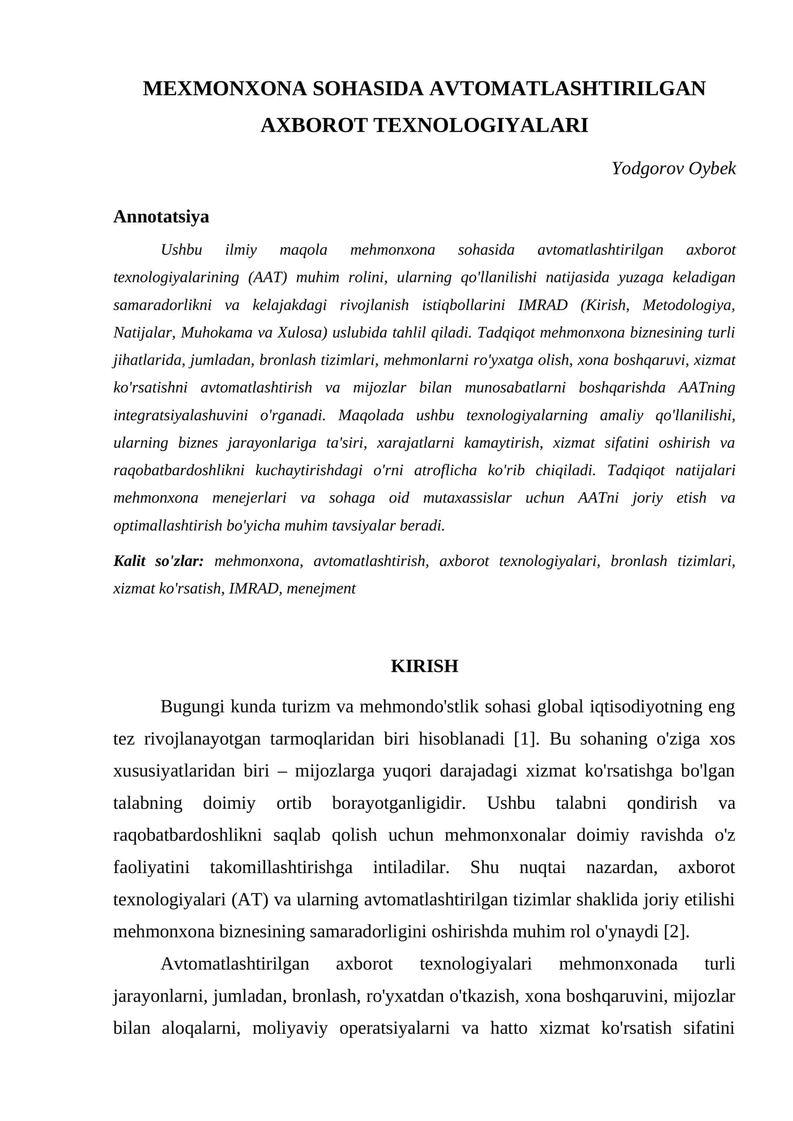 MEXMONXONA SOHASIDA AVTOMATLASHTIRILGAN AXBOROT TEXNOLOGIYALARI