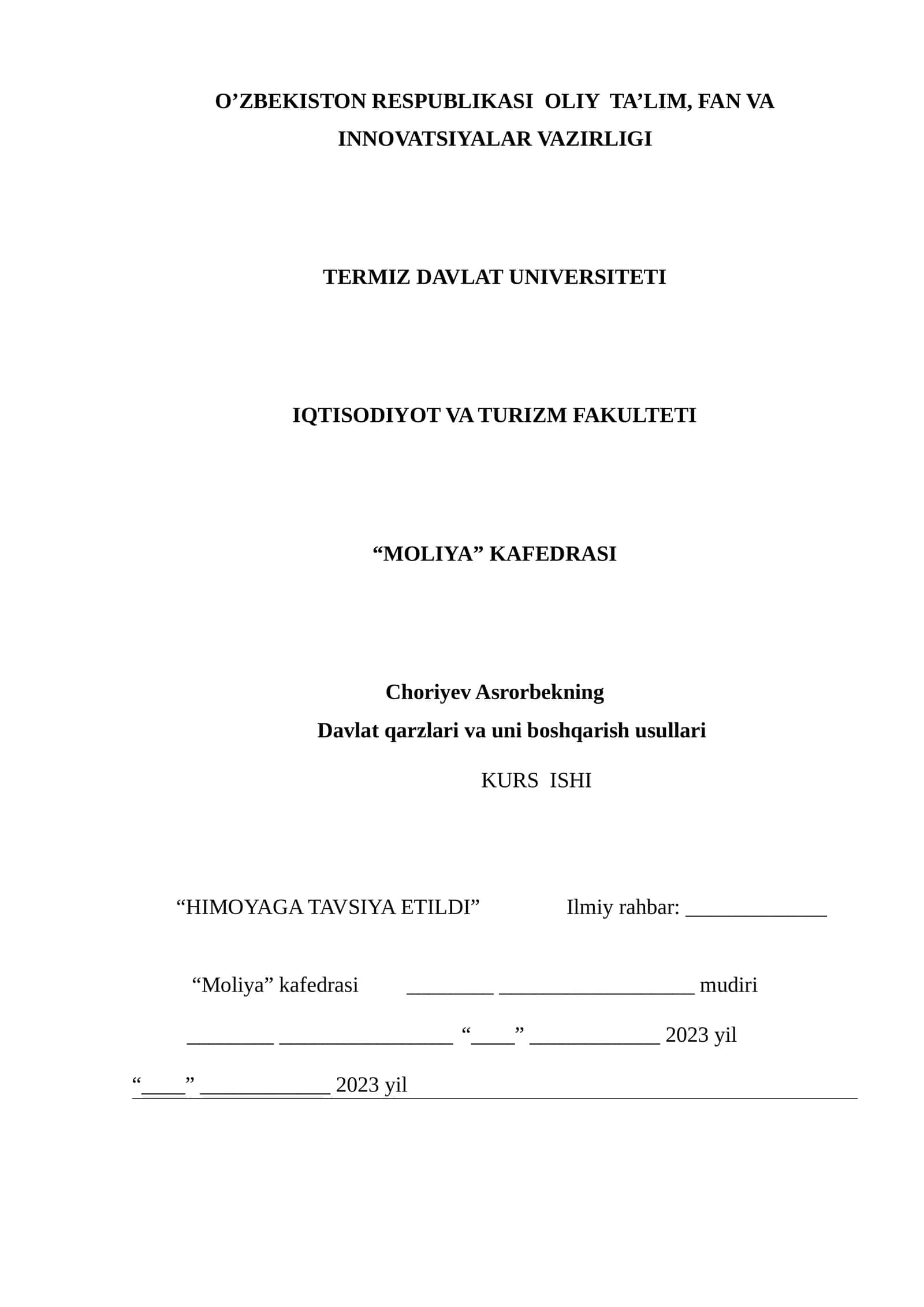 Davlat qarzlari va uni boshqarish usullari