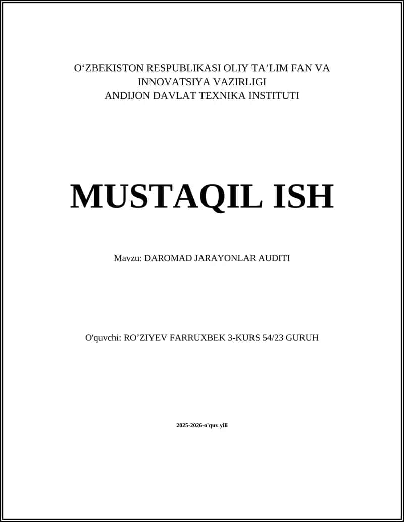DAROMAD JARAYONLAR AUDITI