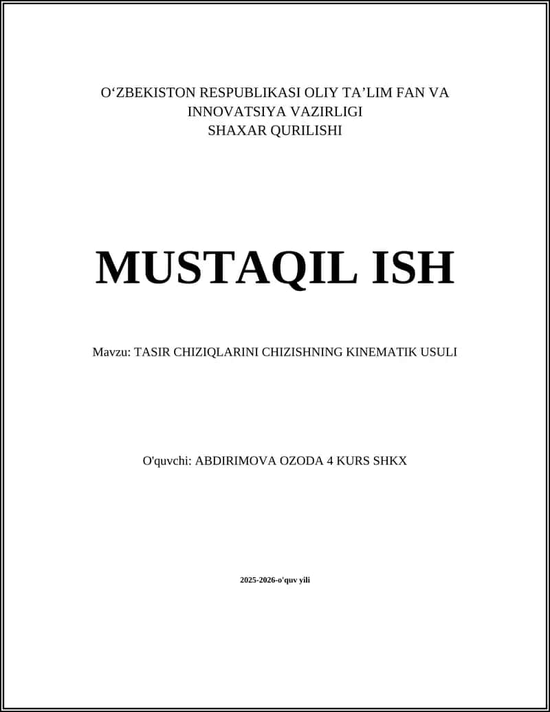 TASIR CHIZIQLARINI CHIZISHNING KINEMATIK USULI