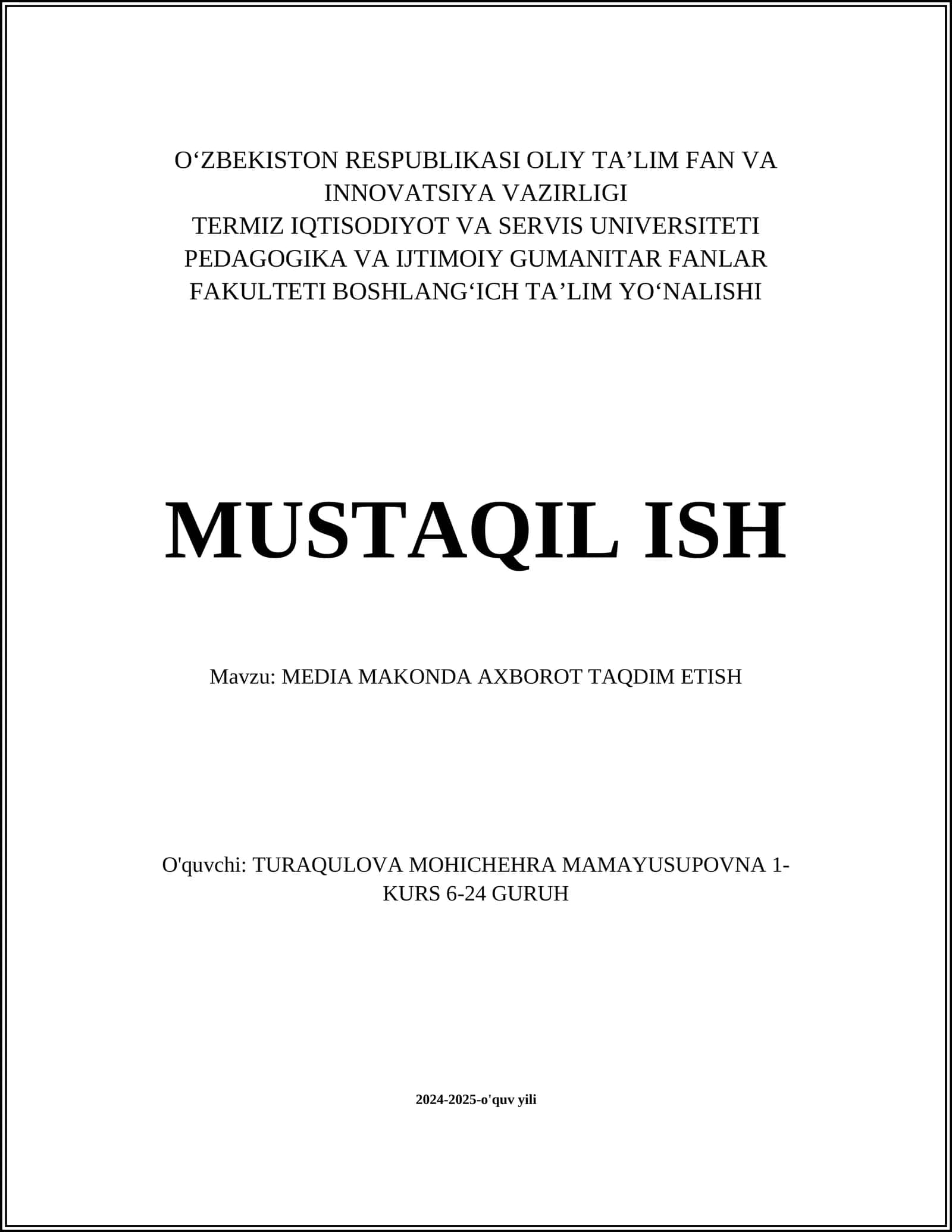 MEDIA MAKONDA AXBOROT TAQDIM ETISH
