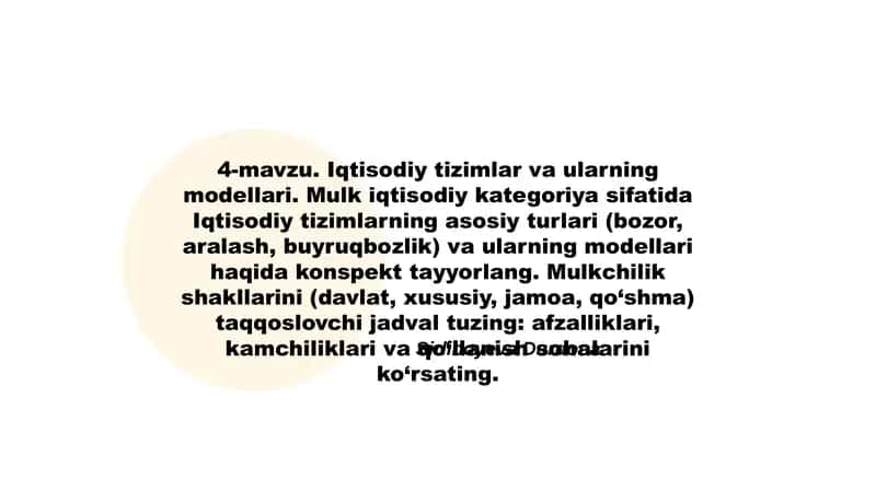 Iqtisodiy tizimlar va ularning modellari