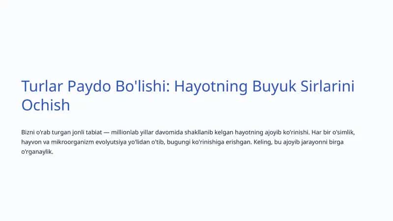 Evolyutsiya Nazariyasining Boshlanishi