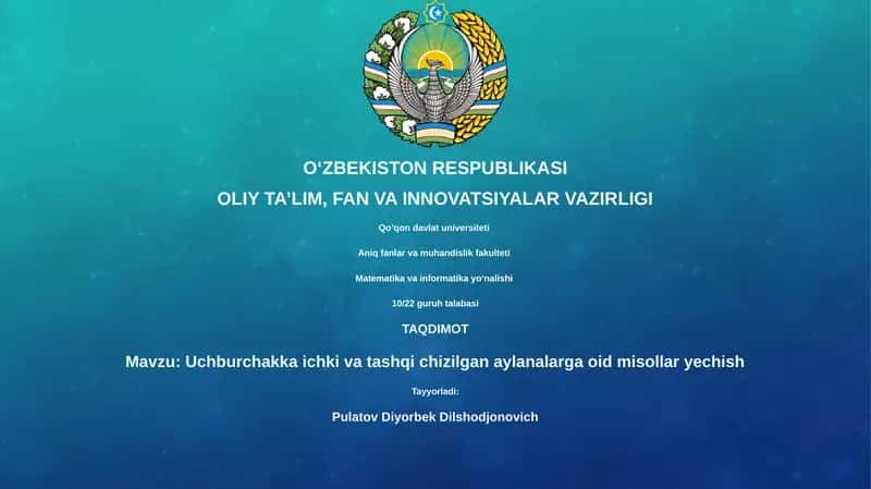 Uchburchakka ichki va tashqi chizilgan aylanalarga oid misollar yechish