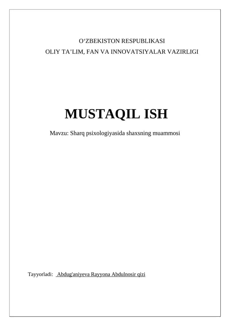 Sharq psixologiyasida shaxsning muammosi