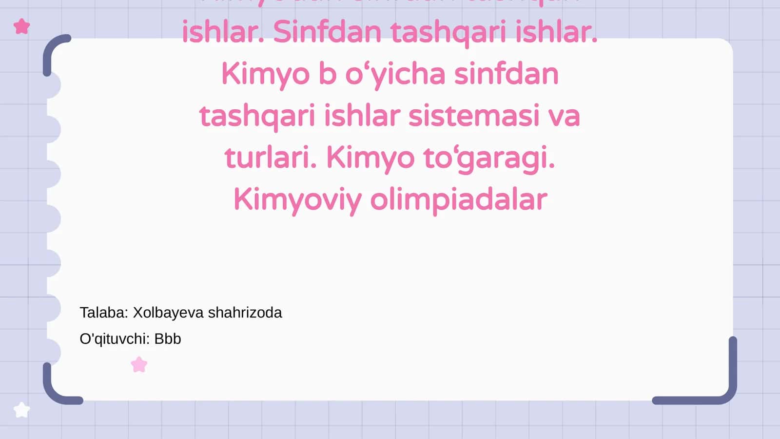 Kimyodan Sinfdan Tashqari Ishlar