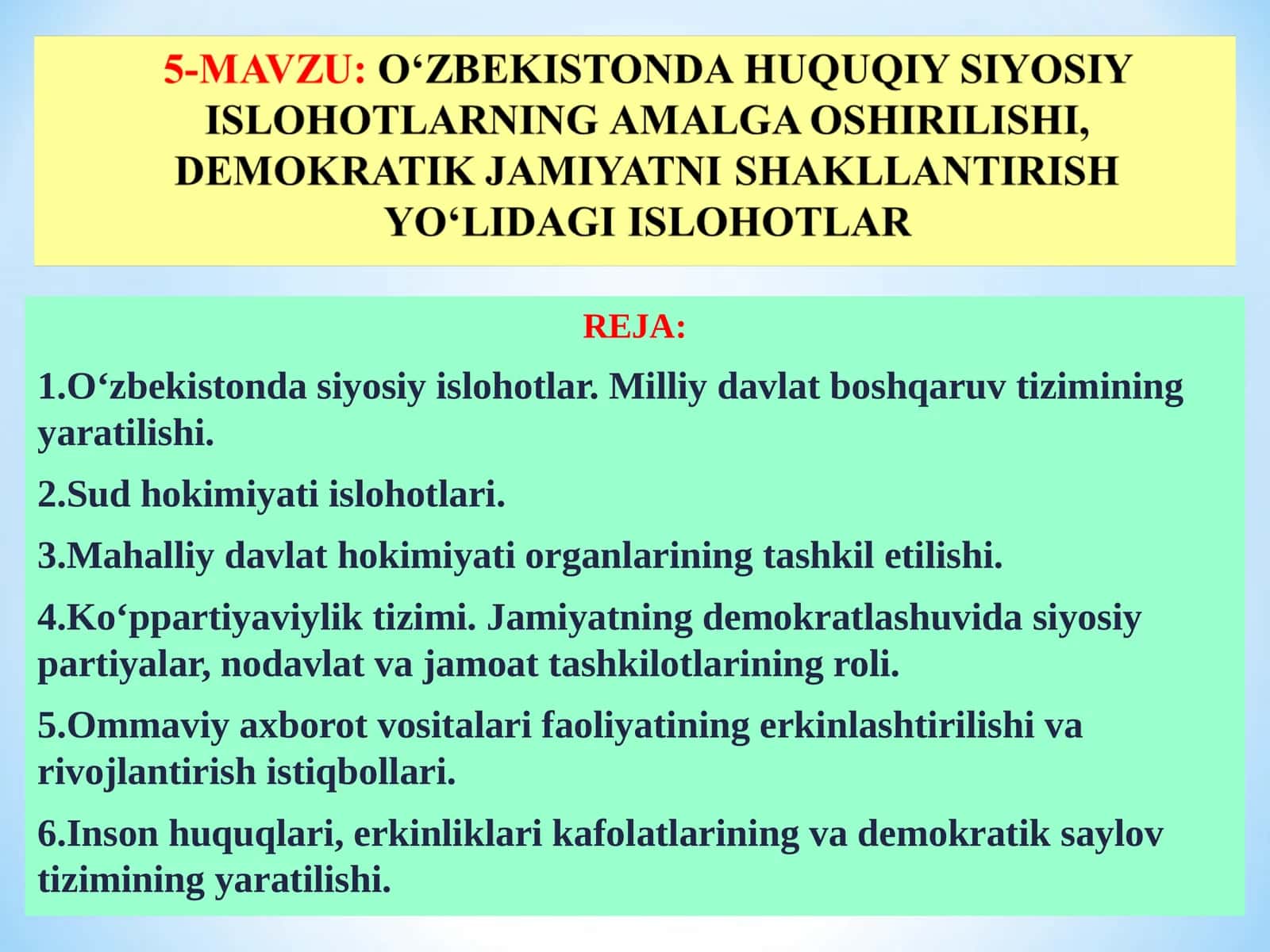 O‘zbekistonda siyosiy islohotlar