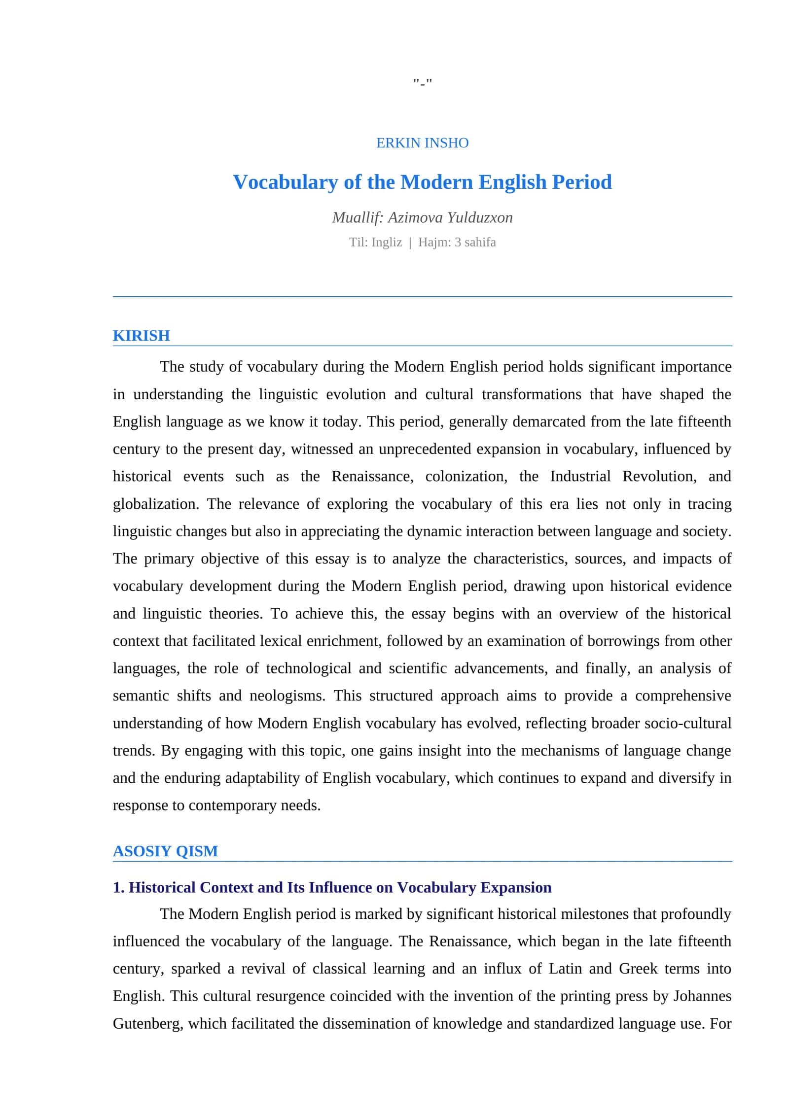 Vocabulary of the Modern English Period