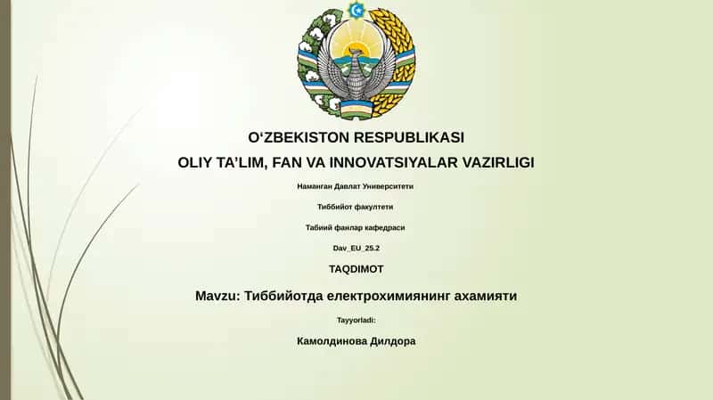 Тиббийотда електрохимиянинг ахамияти