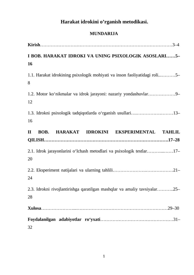 Harakat idrokini o’rganish metodikasi