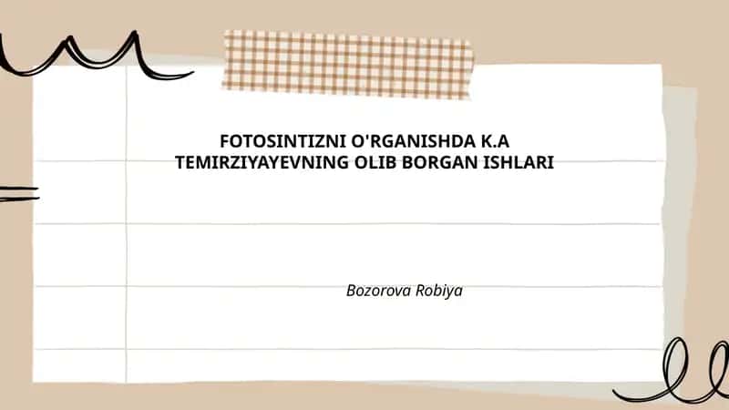 K.A. Temirziyayevning fotosintez jarayonlari