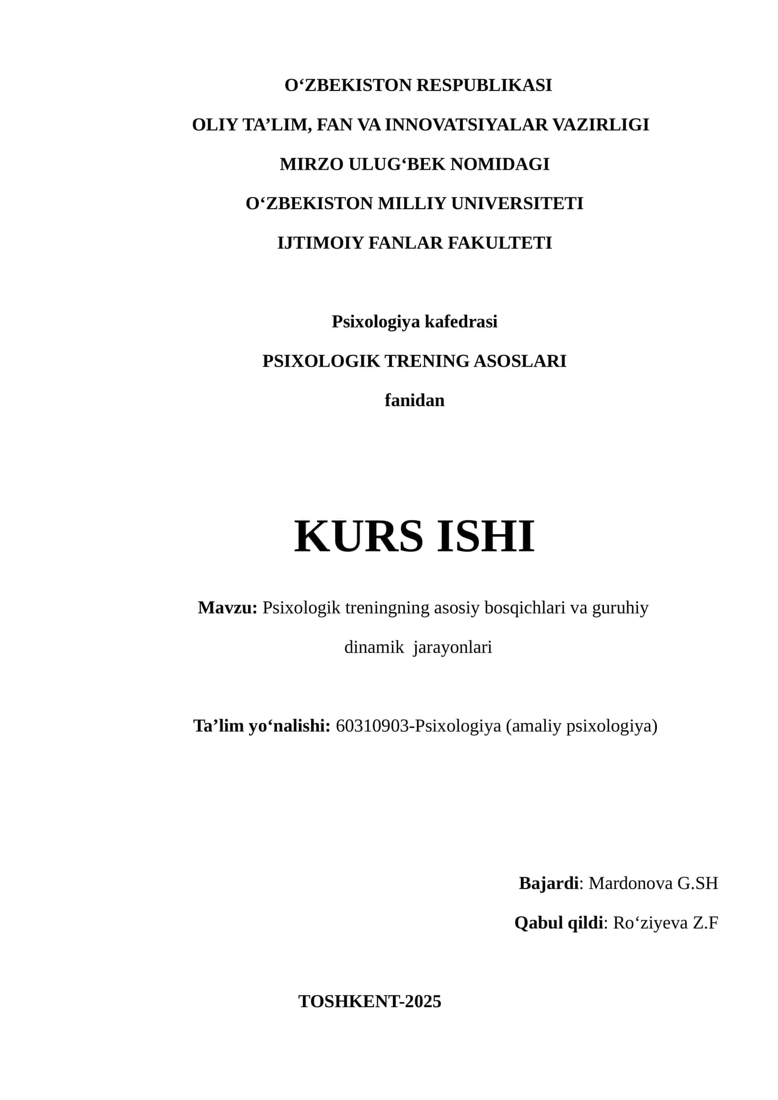 PSIXOLOGIK TRENING ASOSLARI