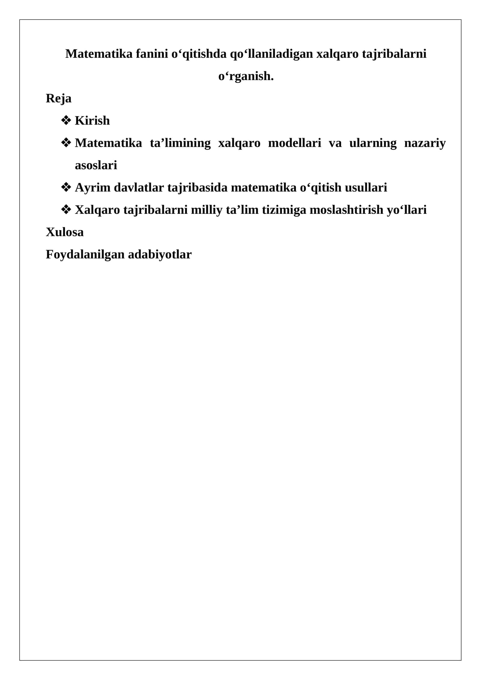 Matematika fanini o‘qitishda qo‘llaniladigan xalqaro tajribalar