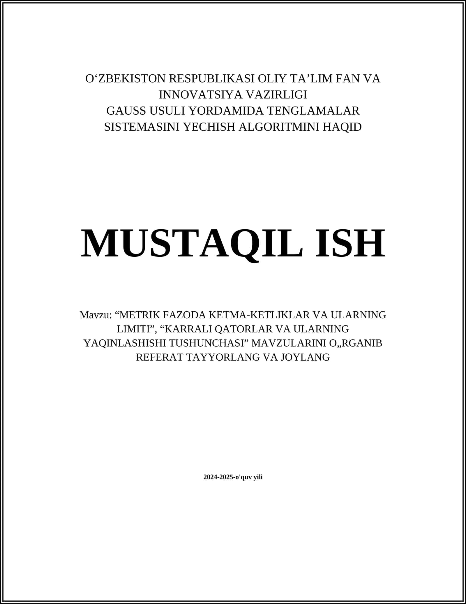 METRIK FAZODA KETMA-KETLIKLAR VA ULARNING LIMITI