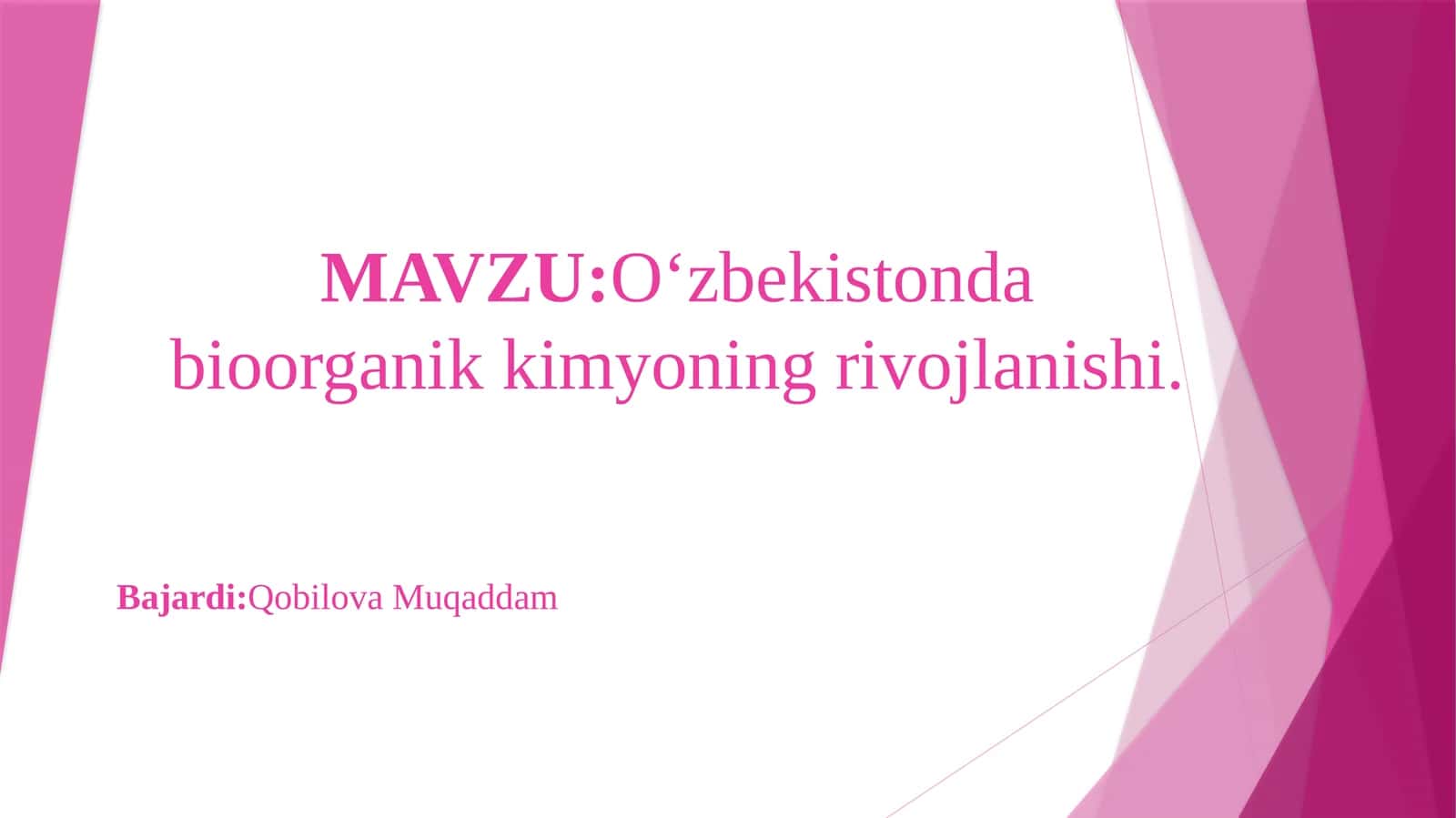 O'zbekistonda bioorganik kimyoning rivojlanishi