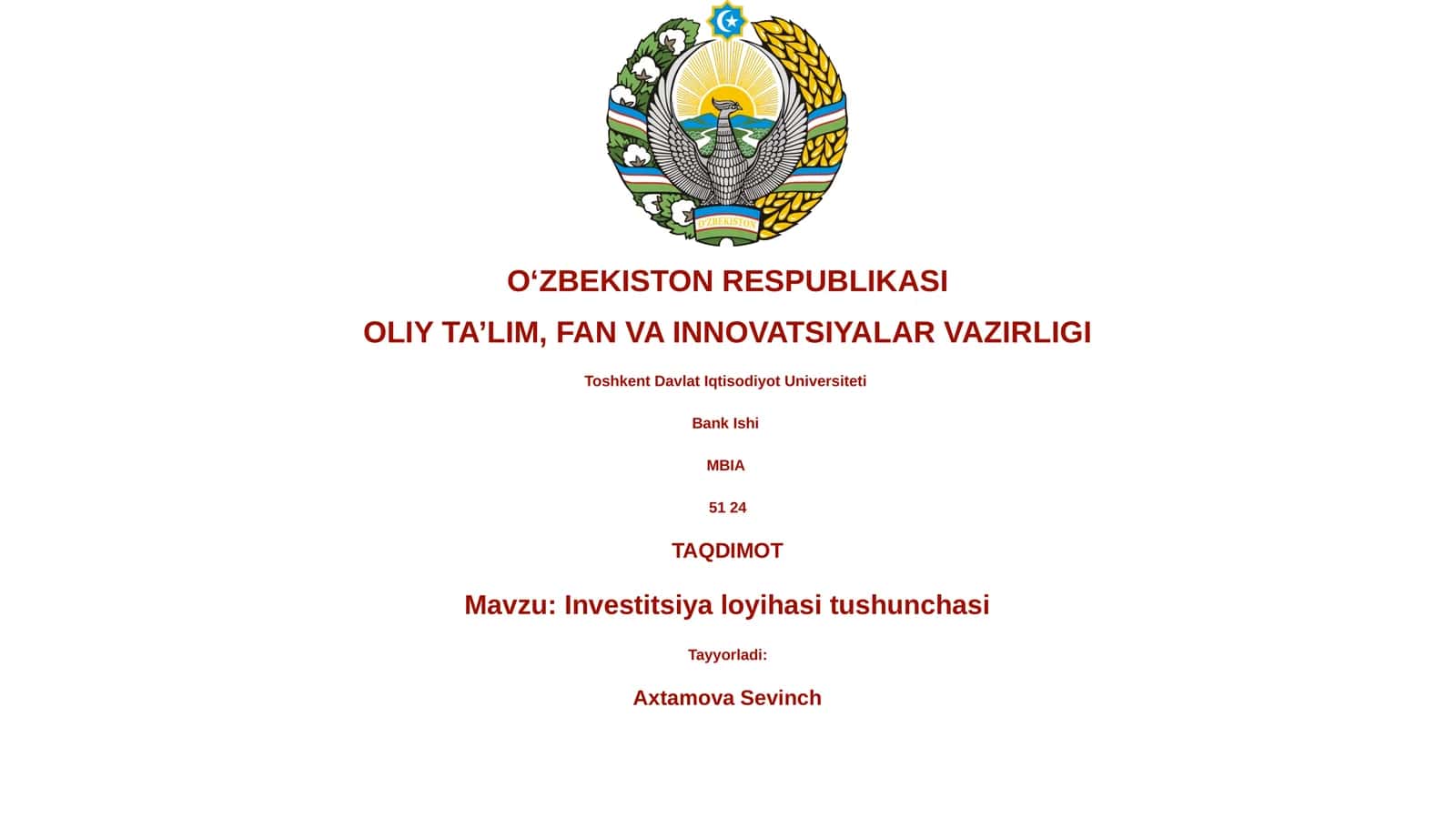 Investitsiya loyihasi tushunchasi