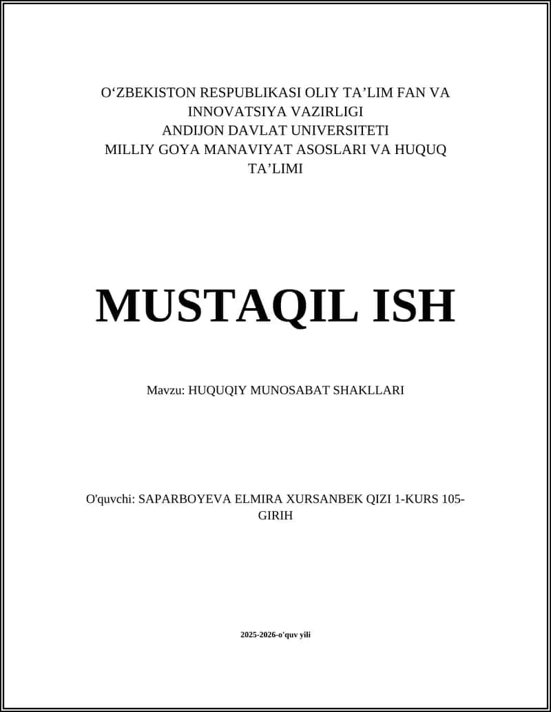 HUQUQIY MUNOSABAT SHAKLLARI